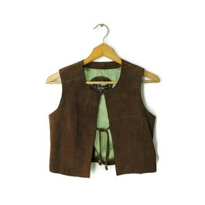 Brown leather suede vest green lining